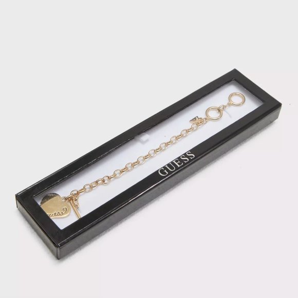 Guess Gold Toggle Closure Heart Charm Bracelet
